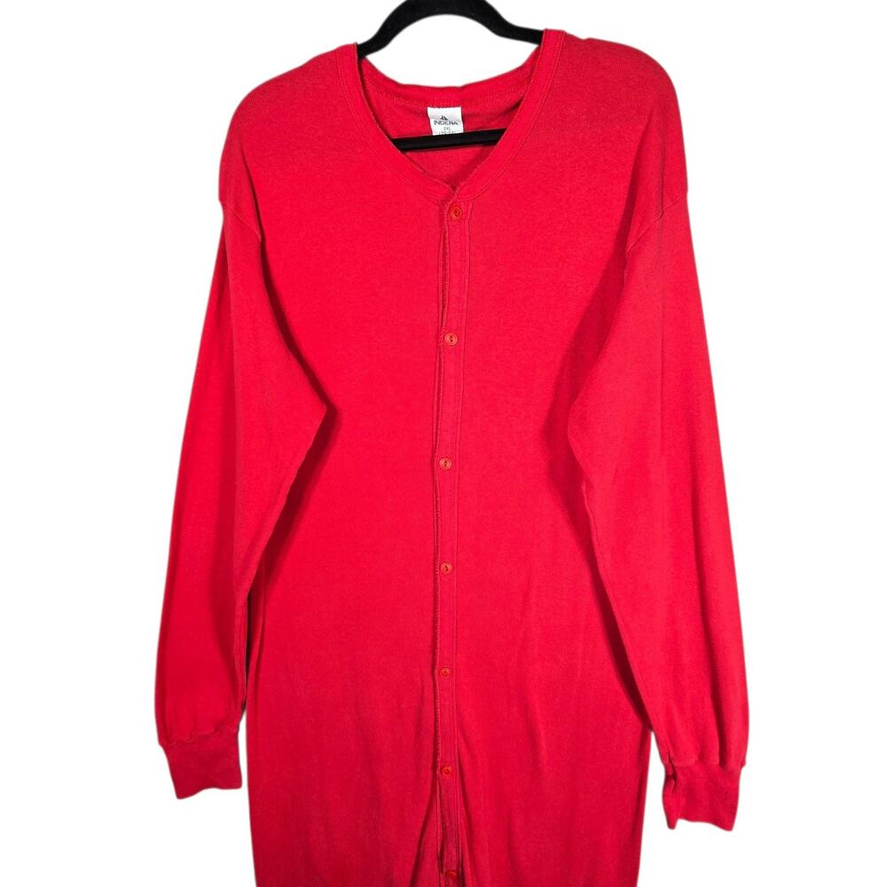 Indera Union Suit Mens 2XL Red Cotton Sleepwear Pajamas One Piece Thermal - Picture 2 of 8